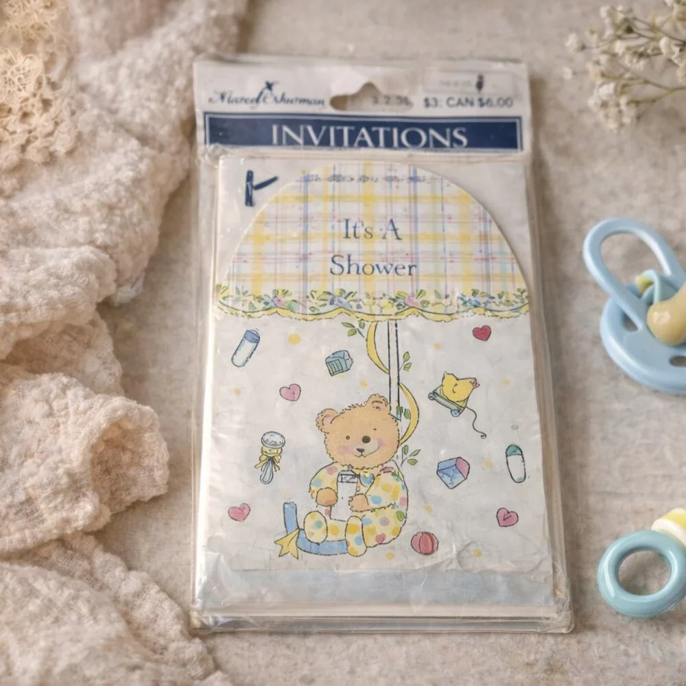 Vintage Baby Shower Invitations Marcel Schurman Sealed Teddy Bear Umbrella